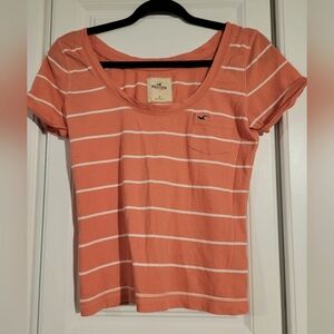 Hollister Women's Striped Coral Top, Size Medium M, Fitted Tee